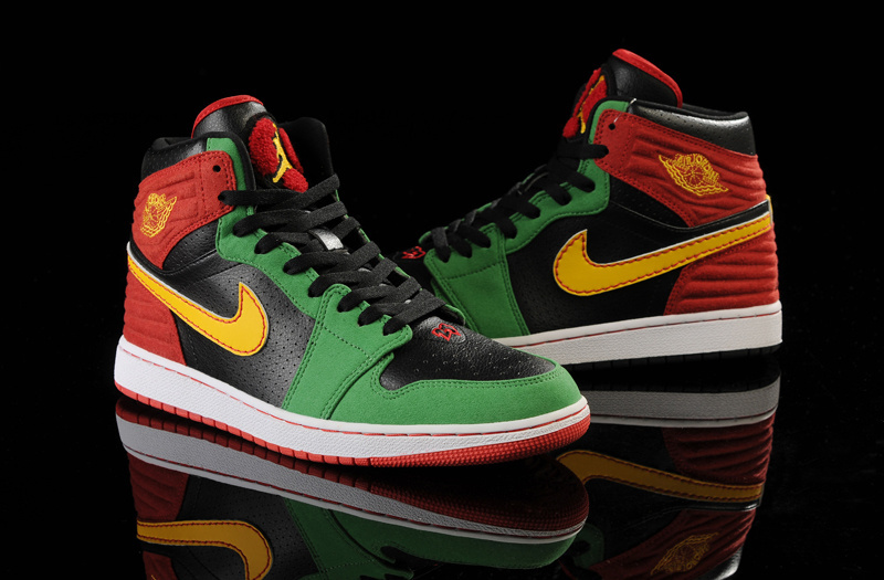 Air Jordan 1 Men Shoes Black/Red/ Yellow/Darkgreen Online